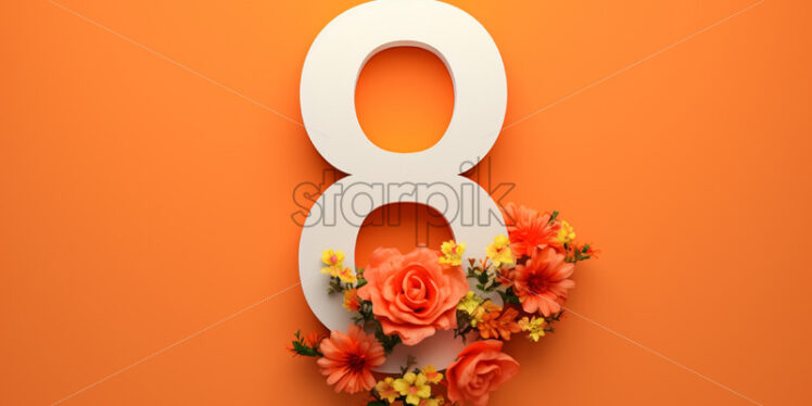 Number 8 on orange background with flowers on it - Starpik Stock