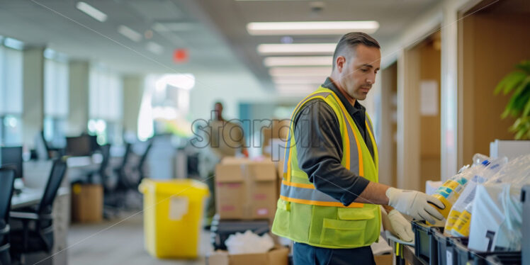 Office maintenance staff replenishing supplies - Starpik Stock