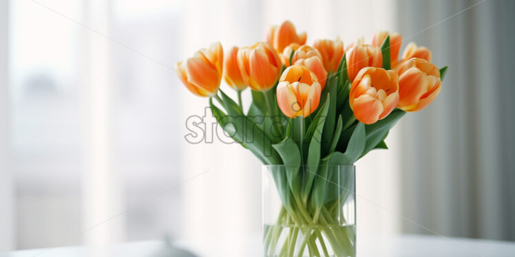 Orange and white tulips in a glass vase - Starpik Stock