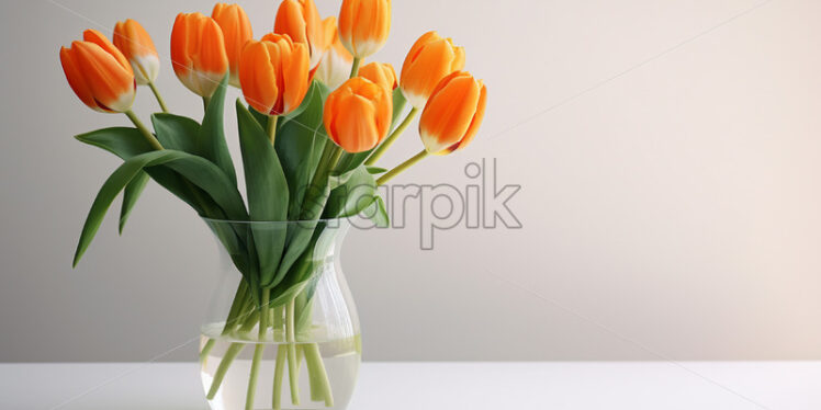 Orange and white tulips in a glass vase - Starpik Stock