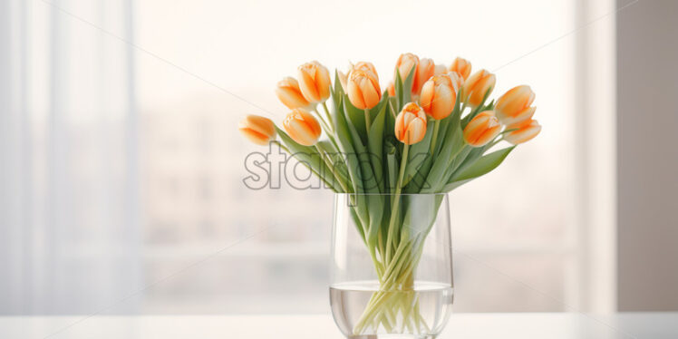 Orange and white tulips in a glass vase - Starpik Stock