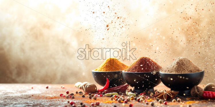 Oriental composition with spices dust  on white background - Starpik Stock