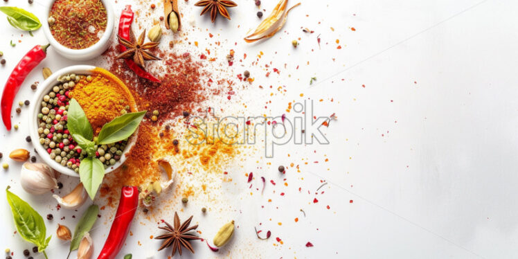 Oriental composition with spices dust  on white background - Starpik Stock