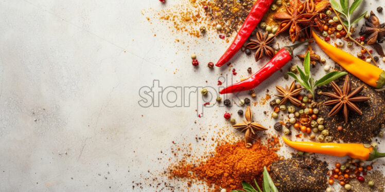 Oriental composition with spices dust  on white background - Starpik Stock