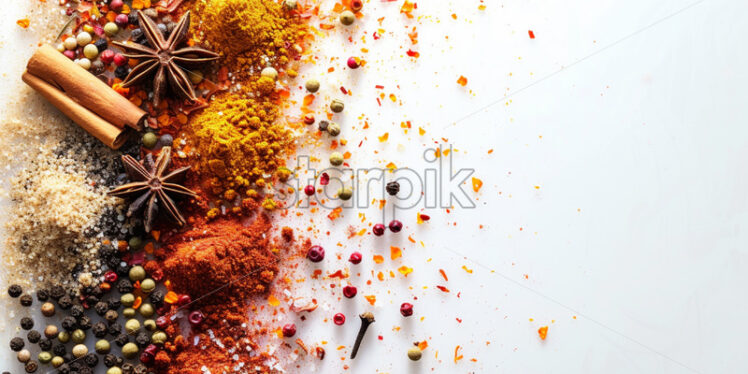 Oriental composition with spices dust  on white background - Starpik Stock