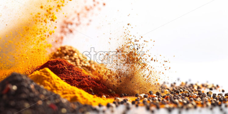 Oriental composition with spices dust  on white background - Starpik Stock