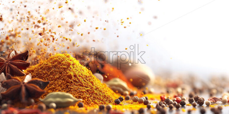 Oriental composition with spices dust  on white background - Starpik Stock