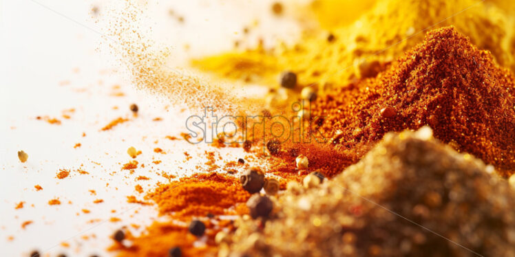 Oriental composition with spices dust  on white background - Starpik Stock