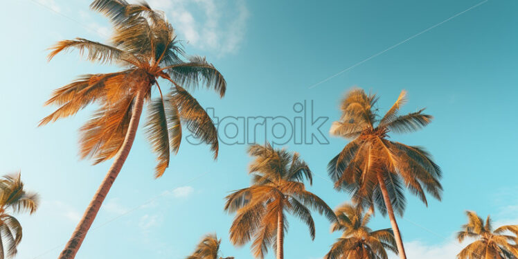 Palm trees against the background of a blue sky at sunset - Starpik Stock