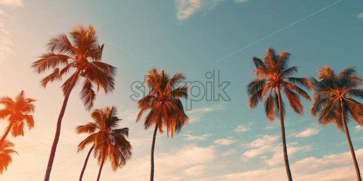 Palm trees against the background of a blue sky at sunset - Starpik Stock