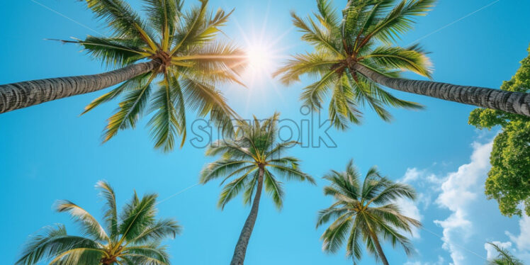 Palm trees in the sky background tropic banner - Starpik Stock