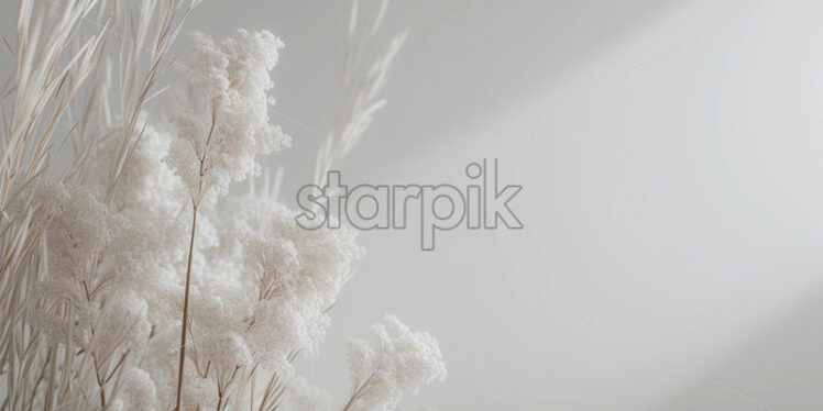 Pampas grass and wicker floral accents in front of a neutral tone - Starpik Stock