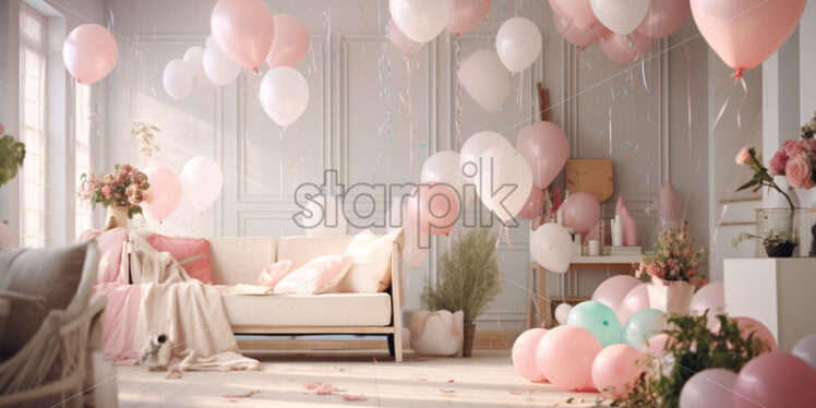 Party decorations, in white cozy room - Starpik Stock