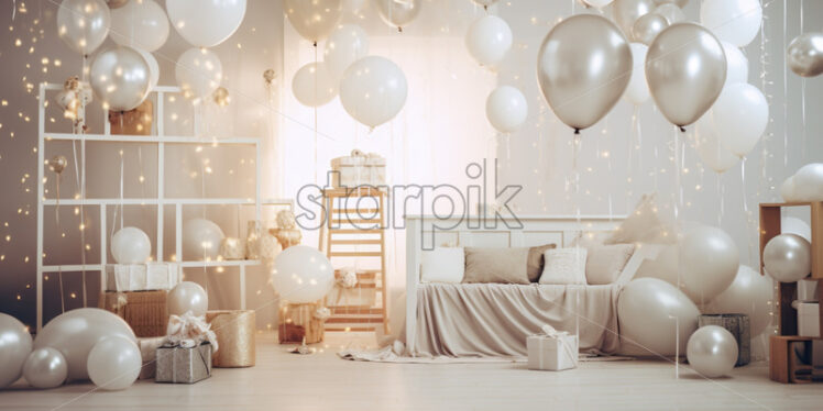 Party decorations, in white cozy room - Starpik Stock