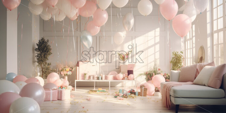 Party decorations, in white cozy room - Starpik Stock