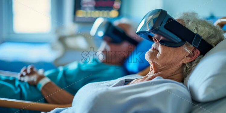 Patients in hospital wearing VR glasses - Starpik Stock