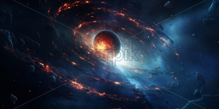 Photo of galaxy and planet. Cosmic panorama - Starpik Stock