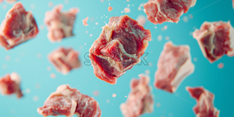 Pieces of meat on a blue background - Starpik Stock