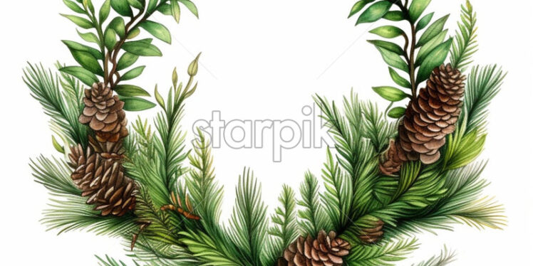 Pine branch with cones in watercolor style - Starpik Stock