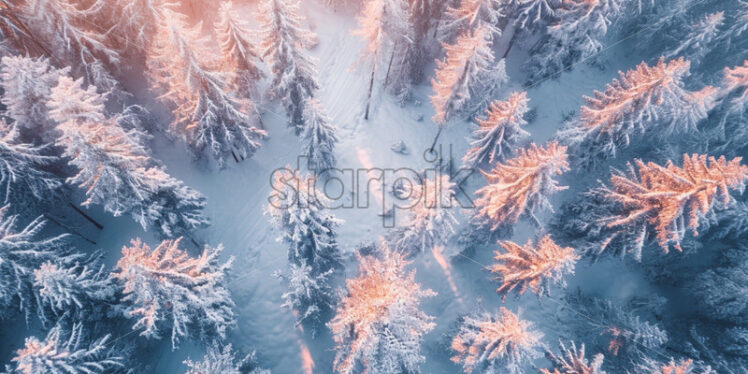 Pine forest trees top view nature - Starpik Stock