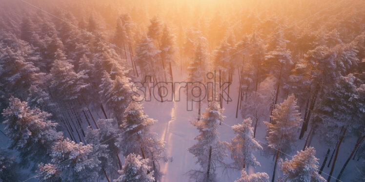 Pine forest trees top view nature - Starpik Stock