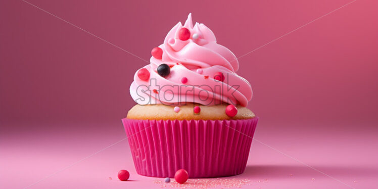 Pink birthday isolate cupcake with pink background - Starpik Stock