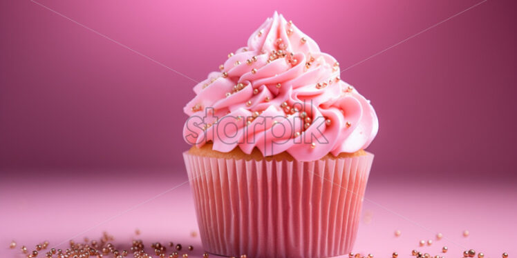 Pink birthday isolate cupcake with pink background - Starpik Stock