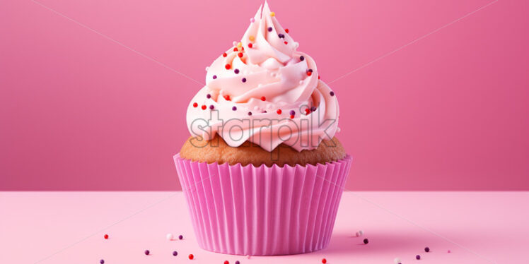 Pink birthday isolate cupcake with pink background - Starpik Stock