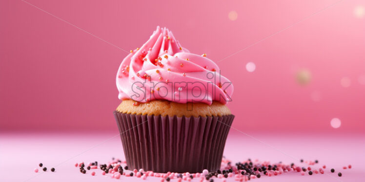 Pink birthday isolate cupcake with pink background - Starpik Stock