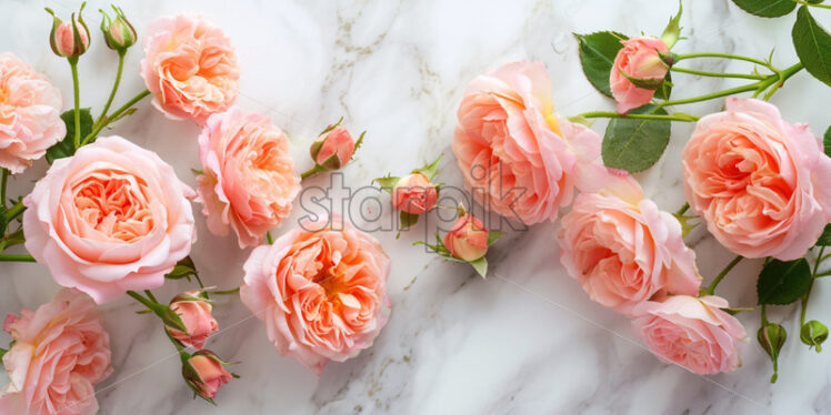 Pink roses flowers on top marble table - Starpik Stock