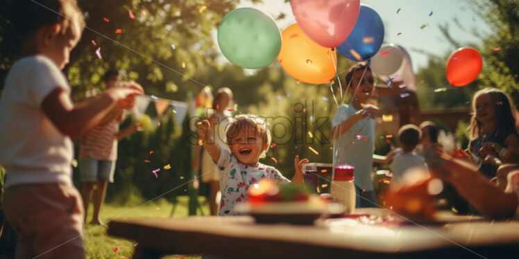 Playful games at the birthday party on nature background - Starpik Stock