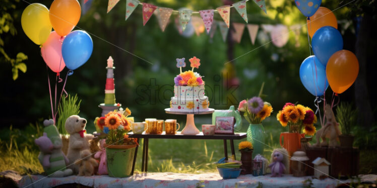 Playful games at the birthday party on nature background - Starpik Stock