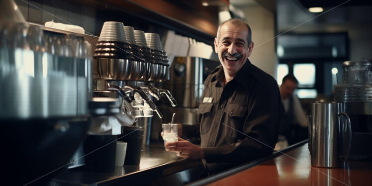 Police man holding a cup of coffee - Starpik Stock