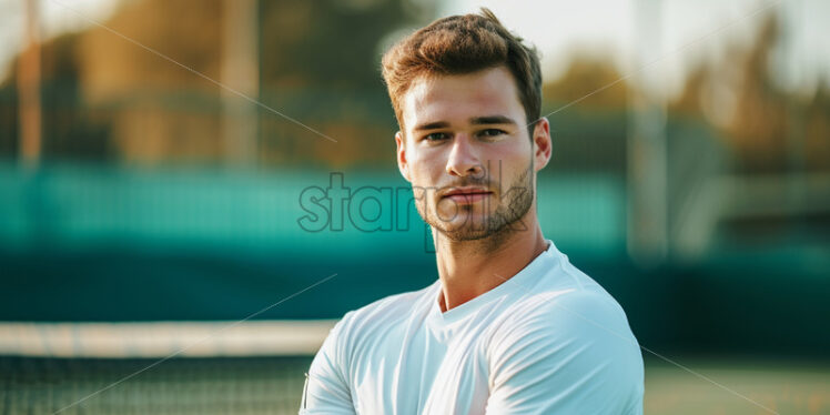 Portrait of a tennis player against the background of a tennis court - Starpik Stock