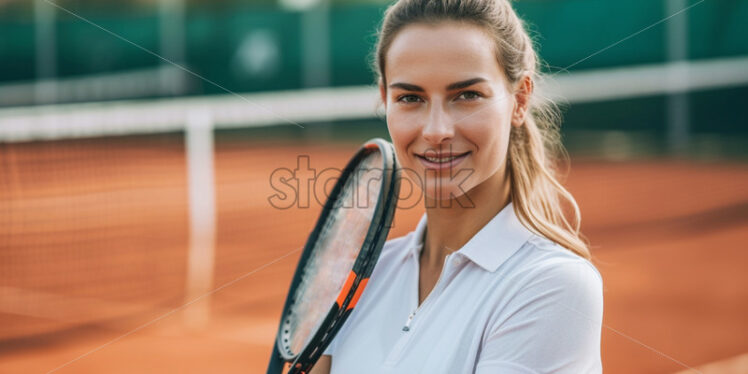 Portrait of a tennis player against the background of a tennis court - Starpik Stock