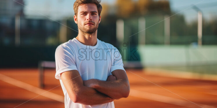 Portrait of a tennis player against the background of a tennis court - Starpik Stock