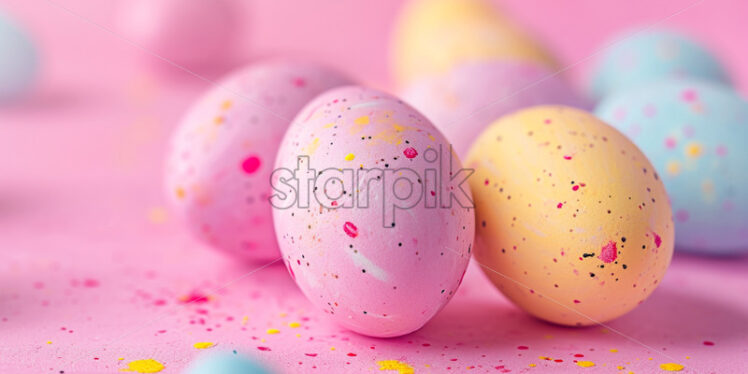 Postcard with easter eggs on pastel background - Starpik Stock