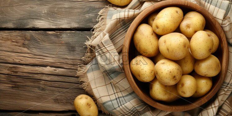 Potatoes in a wooden bowl on a table - Starpik Stock