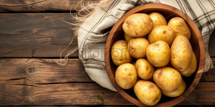 Potatoes in a wooden bowl on a table - Starpik Stock