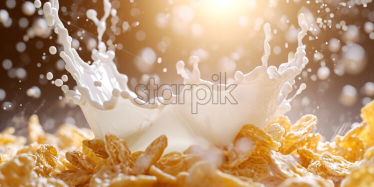 Pouring milk cereal breakfast - Starpik Stock