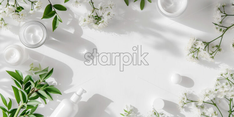 Products of skincare, white nordic theme. - Starpik Stock