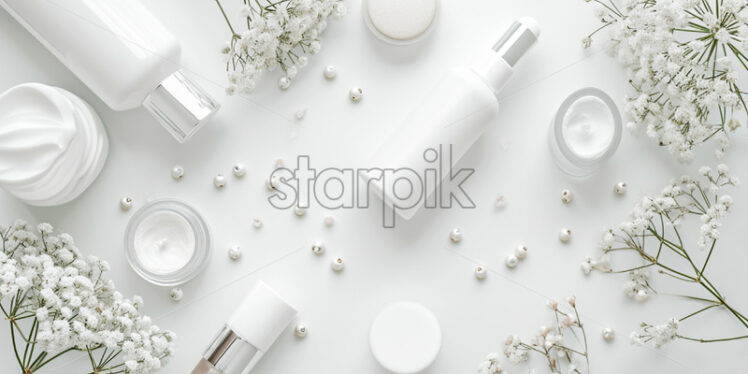 Products of skincare, white nordic theme. - Starpik Stock