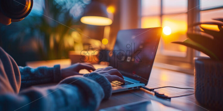 Quiet workspace with a lone worker focused on a laptop - Starpik Stock