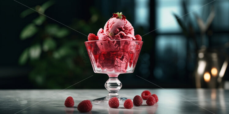 Raspberry ice cream in a glass - Starpik Stock