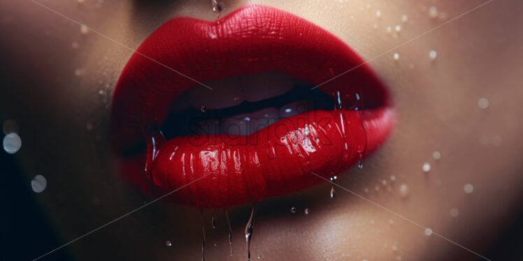 Red lips with water drops close up - Starpik Stock