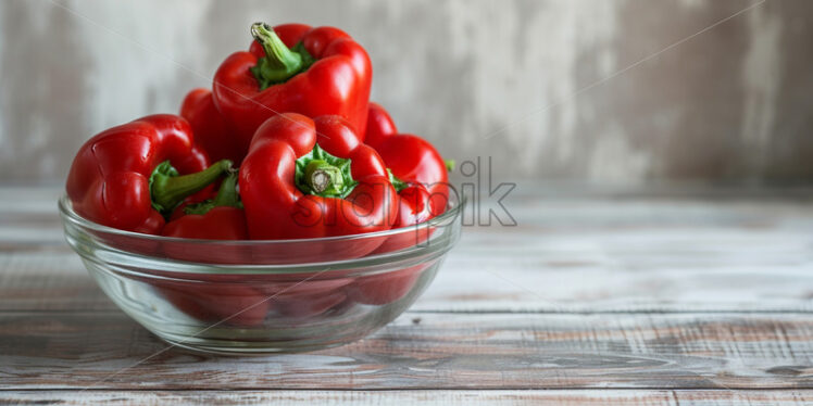 Red peppers in a glass bowl on the table - Starpik Stock