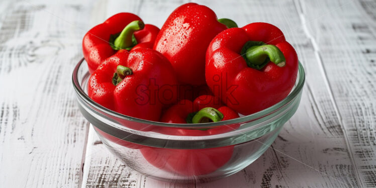 Red peppers in a glass bowl on the table - Starpik Stock