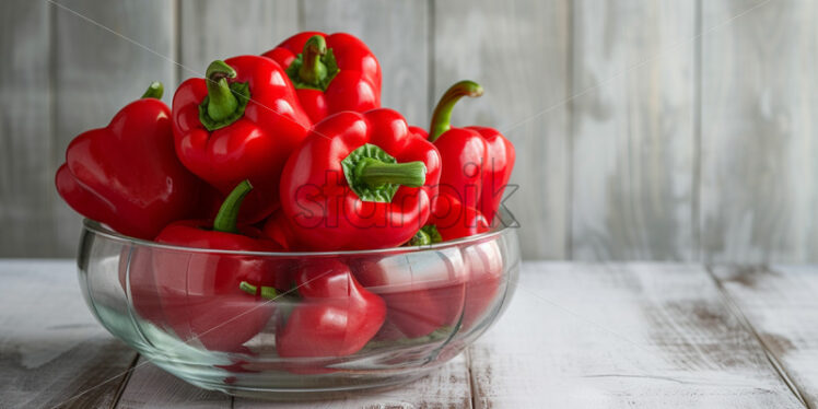 Red peppers in a glass bowl on the table - Starpik Stock