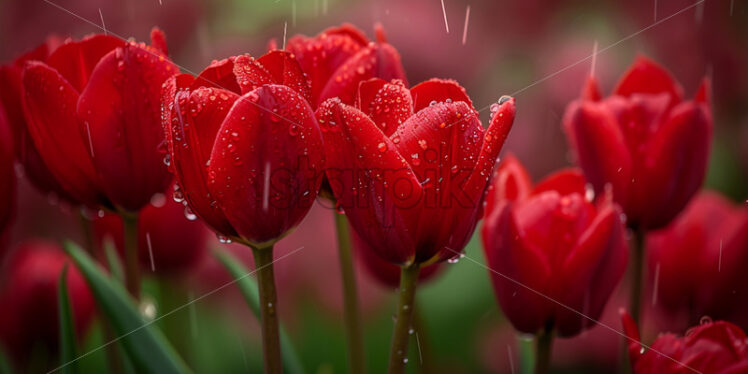 Red tulip flowers during the rain - Starpik Stock