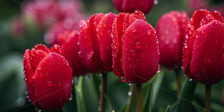 Red tulip flowers during the rain - Starpik Stock